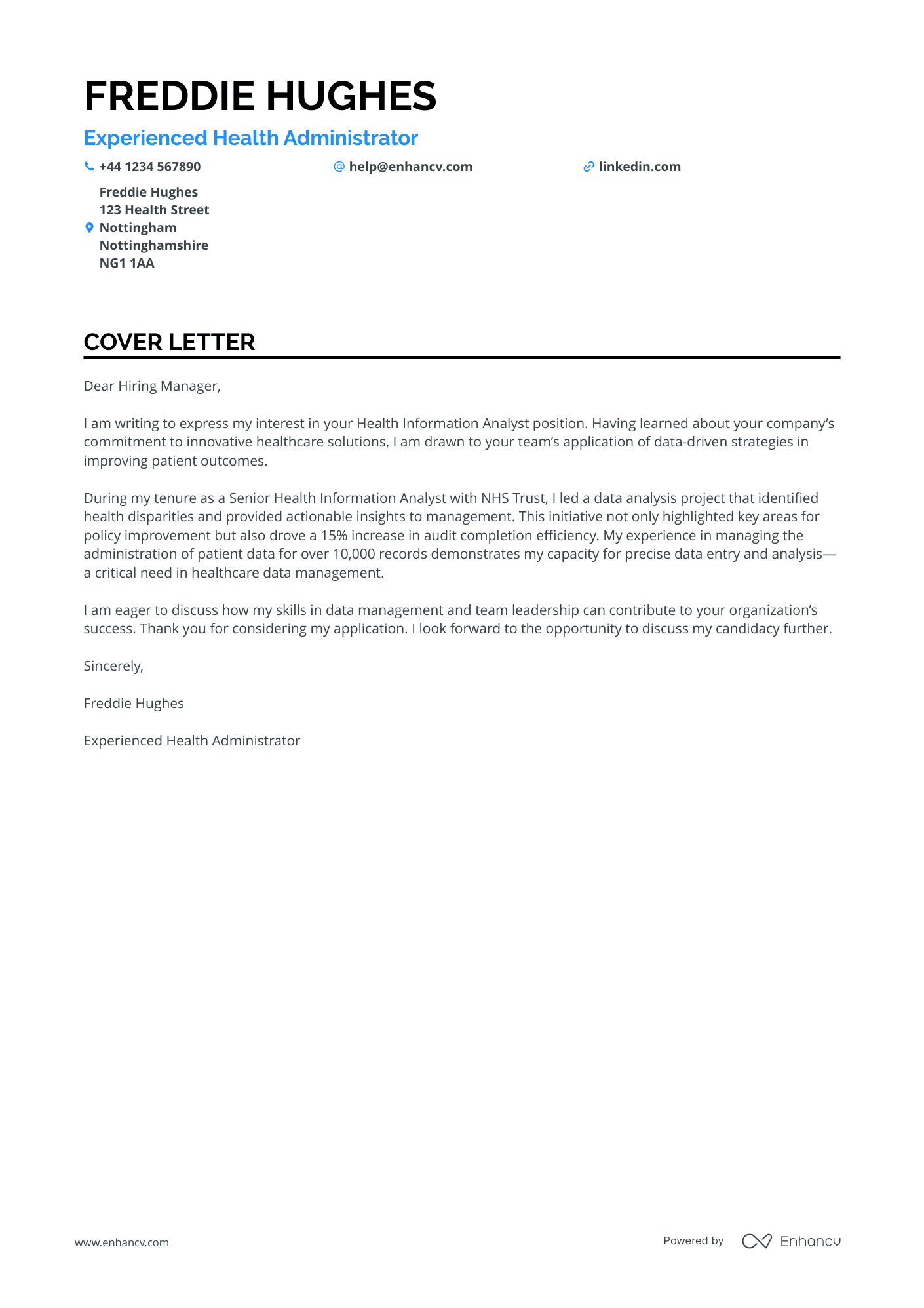 Public health cover letter example