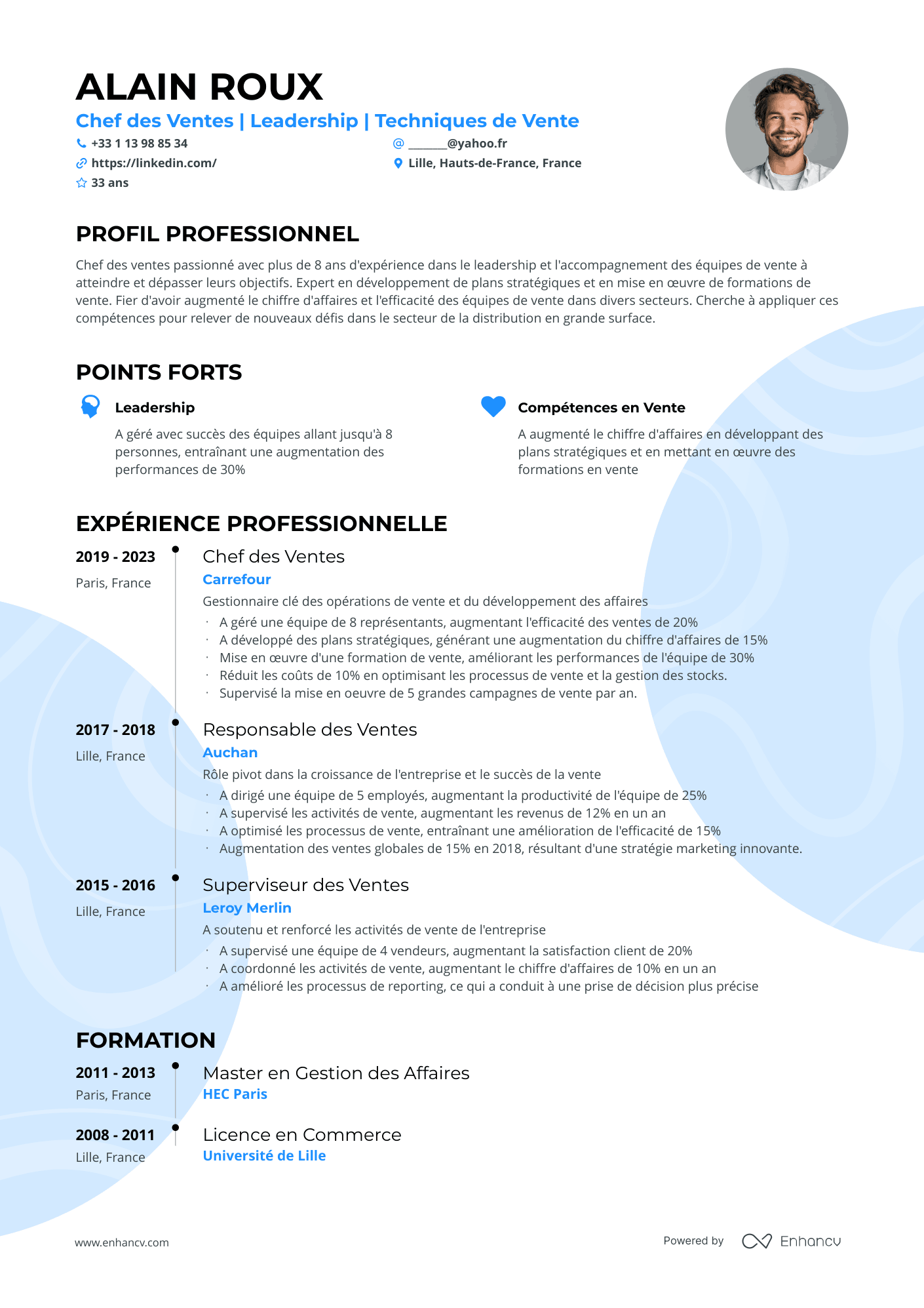 Chef des Ventes | Leadership | Techniques de Vente resume example