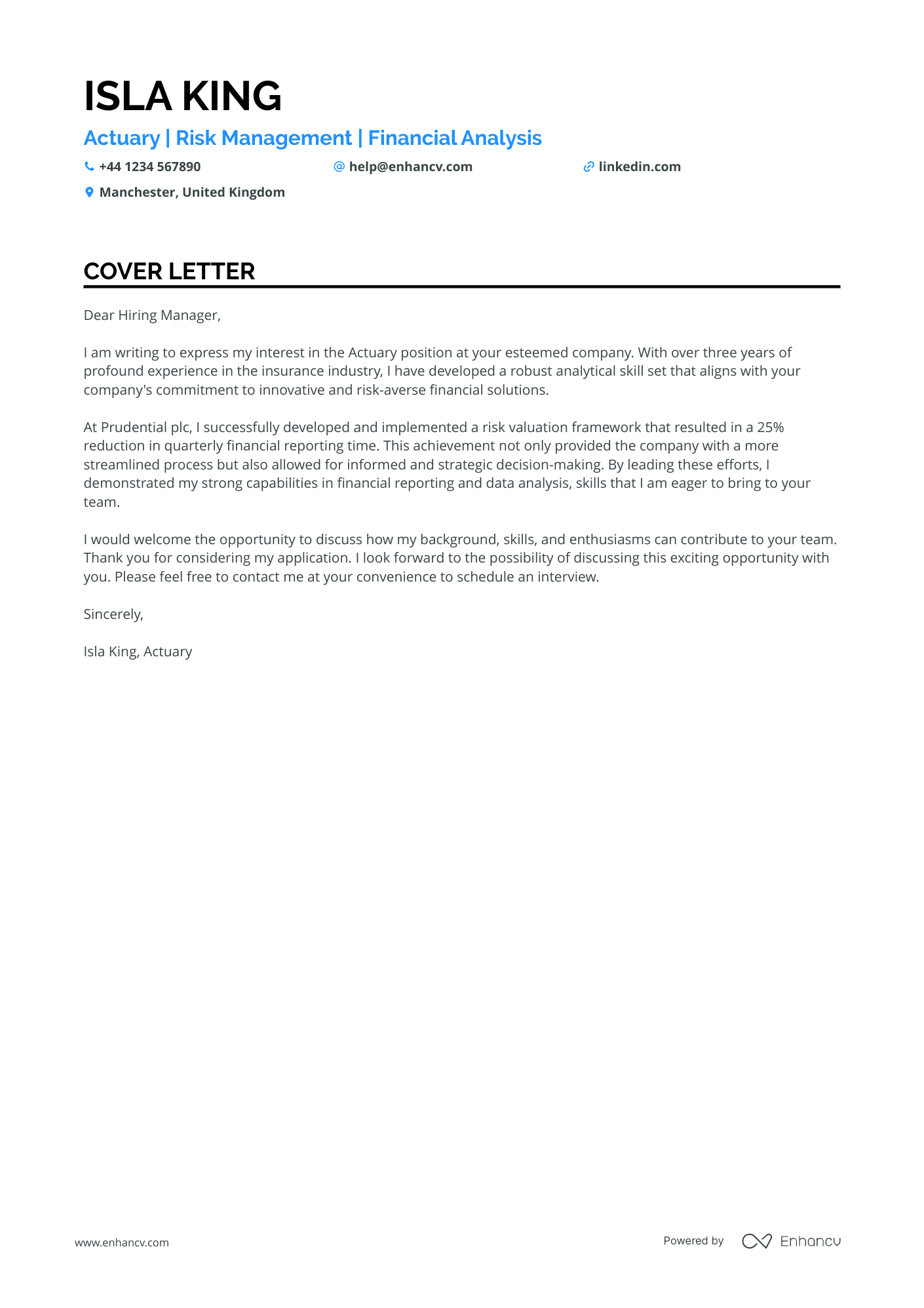 Actuary cover letter example