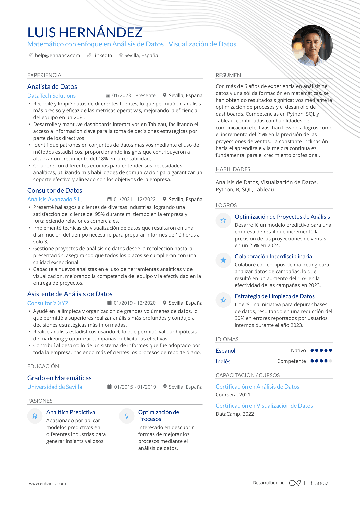 Matemático con enfoque en Análisis de Datos | Visualización de Datos Ejemplo de CV