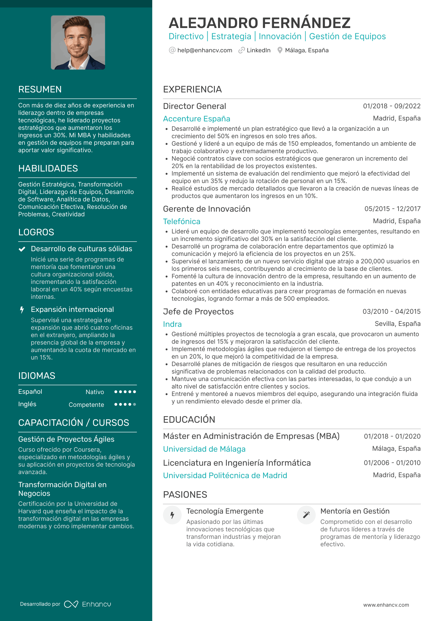 Directivo | Estrategia | Innovación | Gestión de Equipos Ejemplo de CV