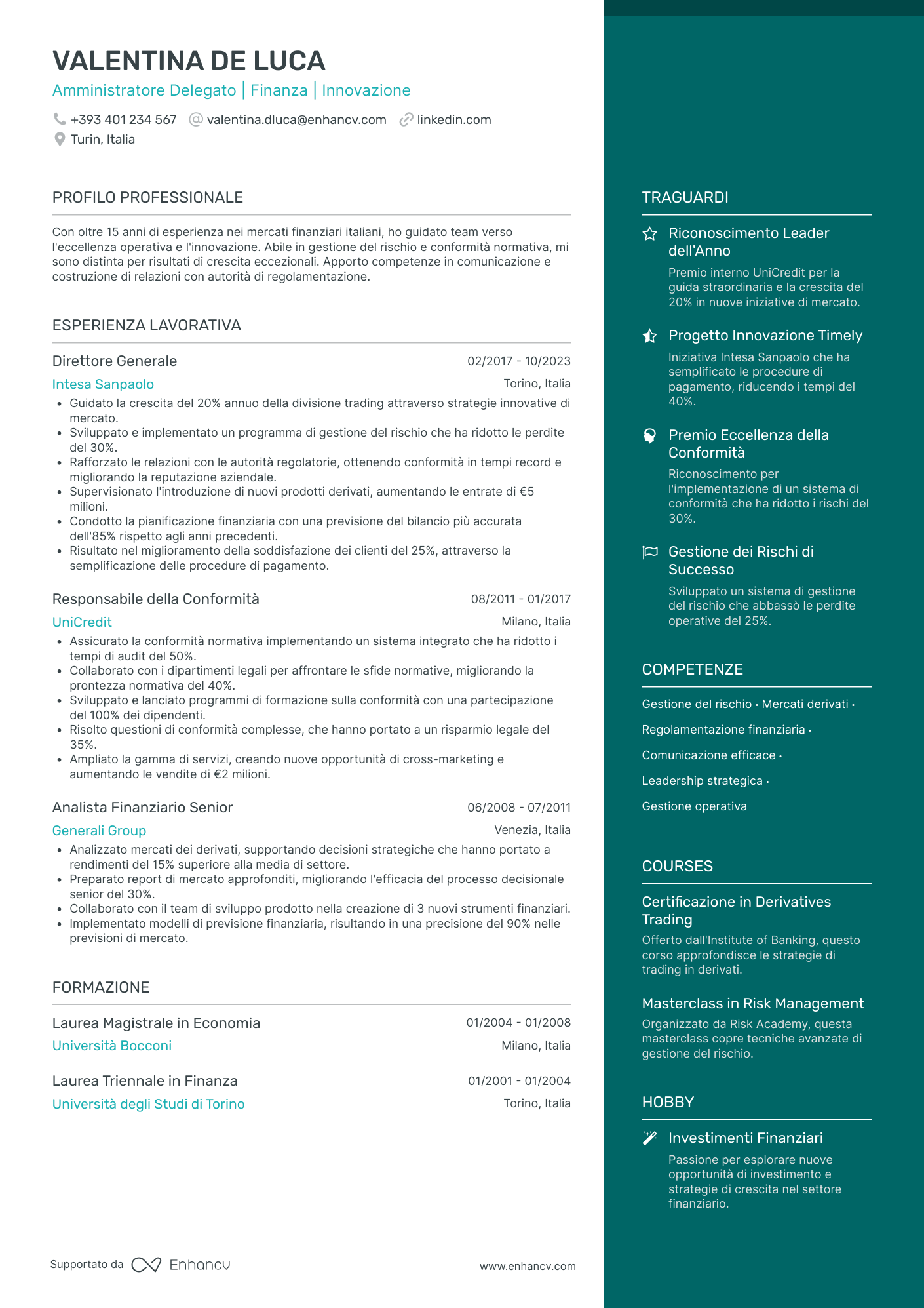 Amministratore Delegato | Finanza | Innovazione resume example
