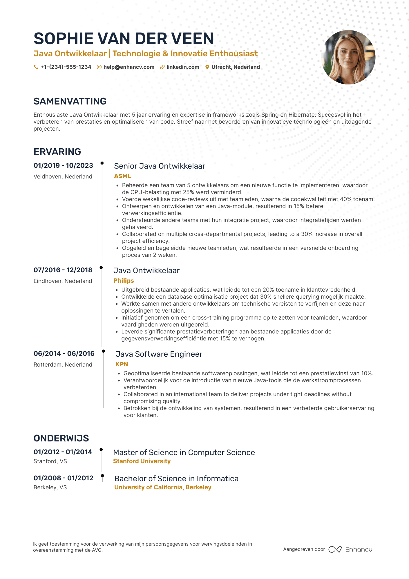 Java Ontwikkelaar | Technologie & Innovatie Enthousiast CV voorbeeld