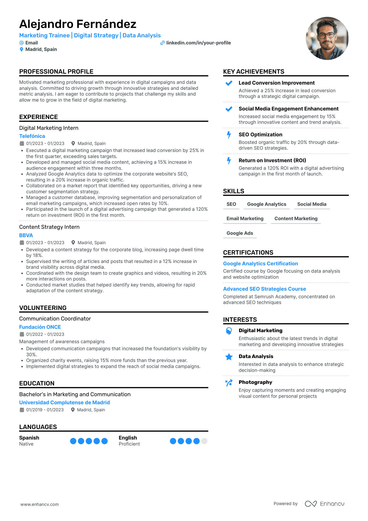Marketing Trainee | Digital Strategy | Data Analysis resume example