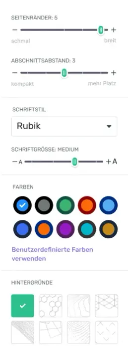 Lebenslauf Editor Farbwähler
