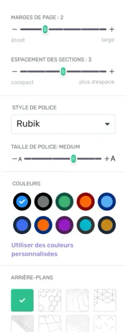 Sélecteur de couleur du créateur de CV