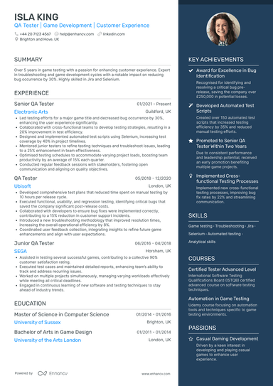 QA Tester CV Examples & Guide for 2026