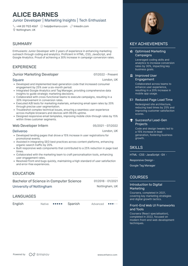 Junior Web Developer CV Examples & Guide for 2026