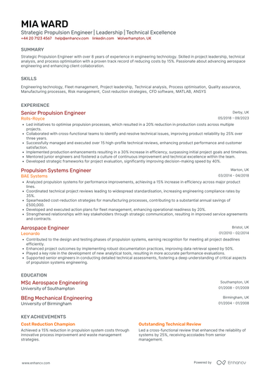 Aerospace Engineering CV Examples & Guide for 2026