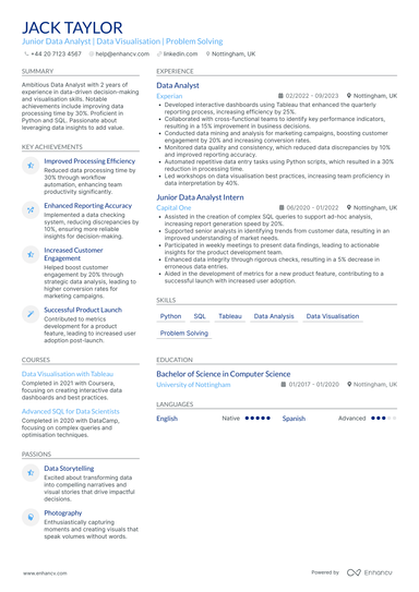 Junior Data Analyst CV Examples & Guide for 2026