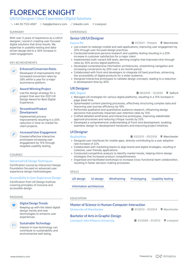 UX UI Designer CV Examples & Guide for 2026