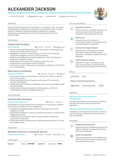 Software Engineer Intern CV Examples & Guide for 2026
