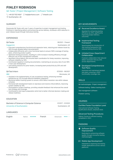 QA Tester CV Examples & Guide for 2026