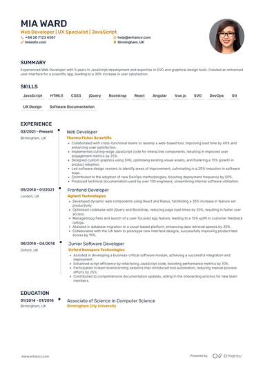 Web Developer CV Examples & Guide for 2026
