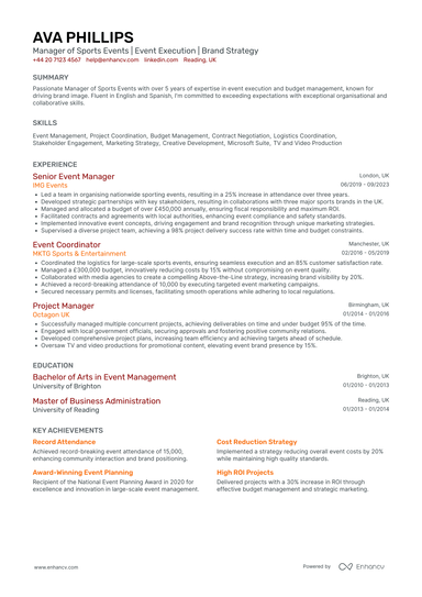 Events Manager CV Examples & Guide for 2026