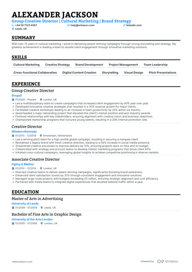 Creative Director CV Examples & Guide for 2026