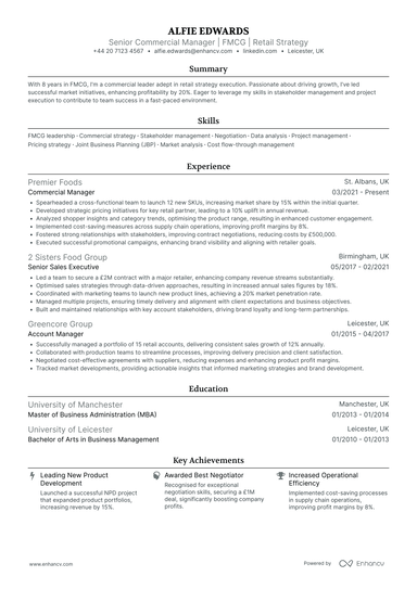 Commercial Manager CV Examples & Guide for 2026