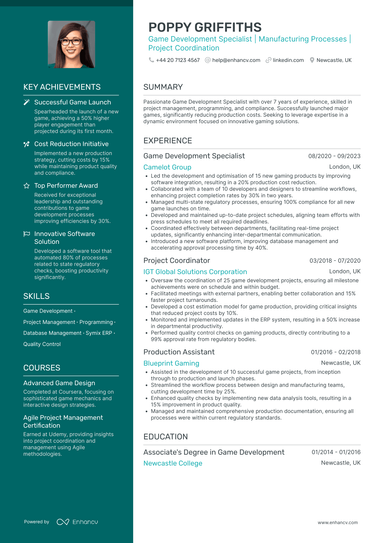 Game Developer CV Examples & Guide for 2026