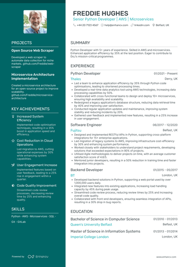 Python Developer CV Examples & Guide for 2025