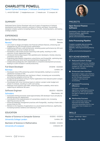 Python Developer CV Examples & Guide for 2025