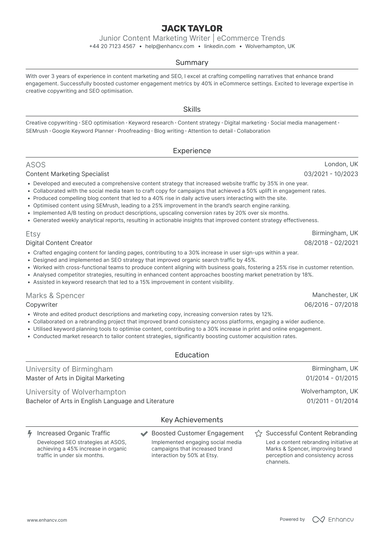 Content Marketing CV Examples & Guide for 2026