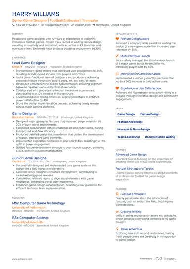 Game Design CV Examples & Guide for 2026