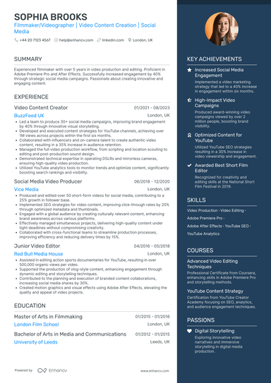 Videographer CV Examples & Guide for 2026