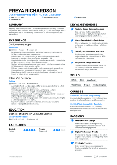 Junior Web Developer CV Examples & Guide for 2026