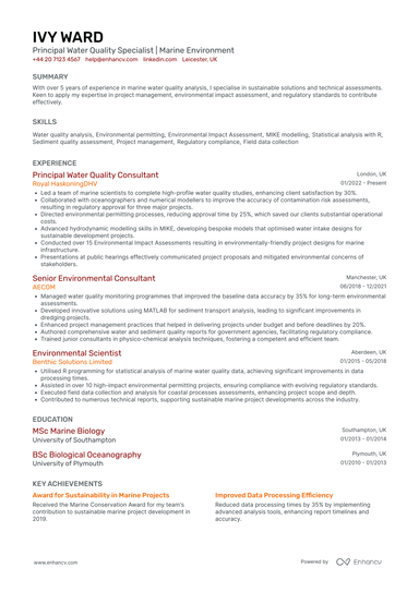 Environmental Consultant CV Examples & Guide for 2026