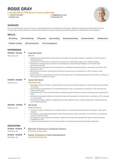 QA Tester CV Examples & Guide for 2026