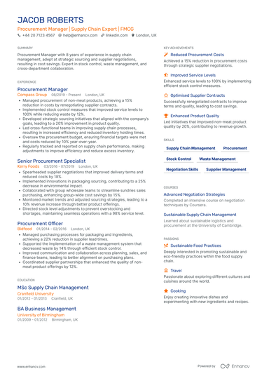 Procurement Manager CV Examples & Guide for 2026