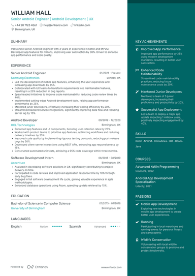 Android Developer CV Examples & Guide for 2025