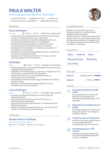 Lebenslauf Muster und Beispiele für UX Designer 2026