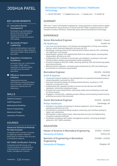 Biomedical Engineer CV Examples & Guide for 2026