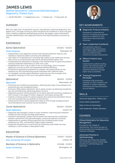 Optometry CV Examples & Guide for 2026