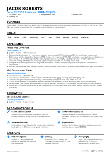 Junior Web Developer CV Examples & Guide for 2026