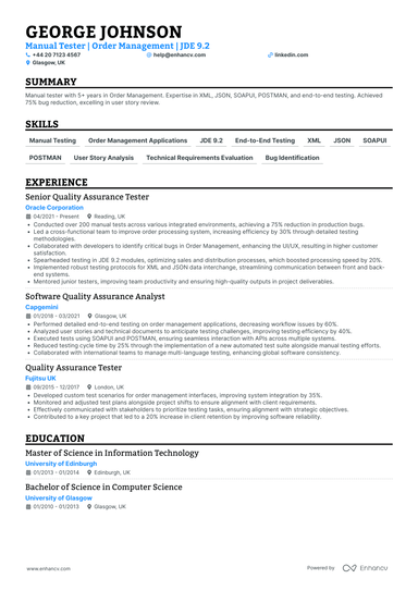 QA Tester CV Examples & Guide for 2026