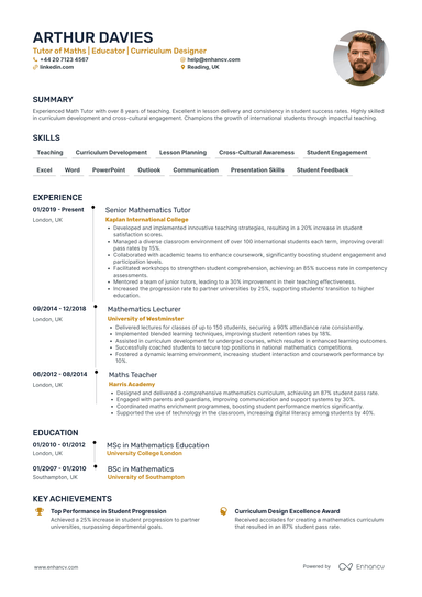 Math Teacher CV Examples & Guide for 2026