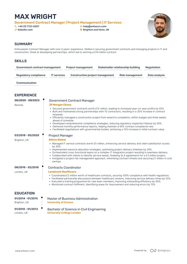 Contracts Manager CV Examples & Guide for 2026