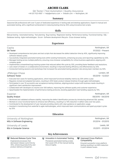 QA Tester CV Examples & Guide for 2026