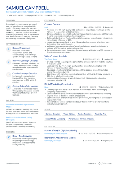 Content Creator CV Examples & Guide for 2026
