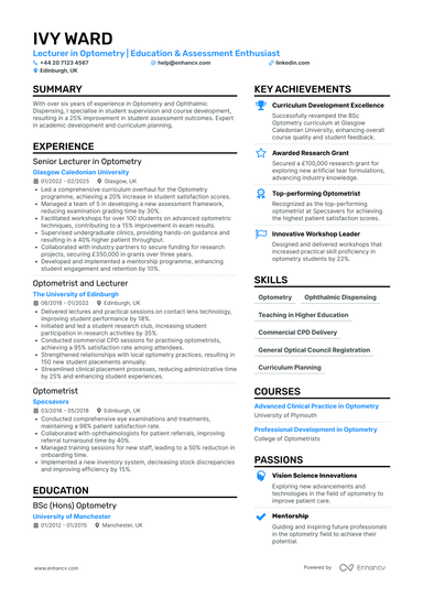 Optometry CV Examples & Guide for 2026