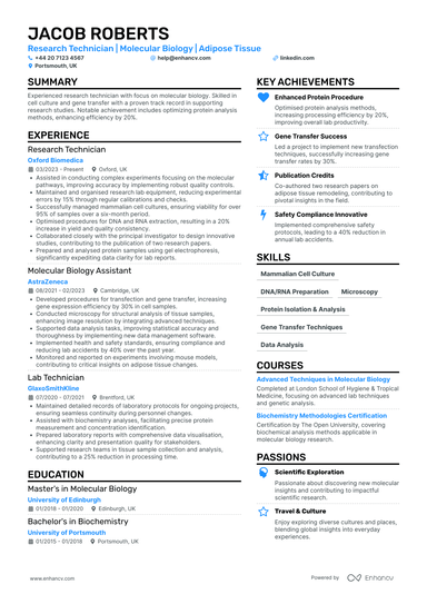 Biology CV Examples & Guide for 2026