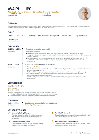 Software Engineer Intern CV Examples & Guide for 2026