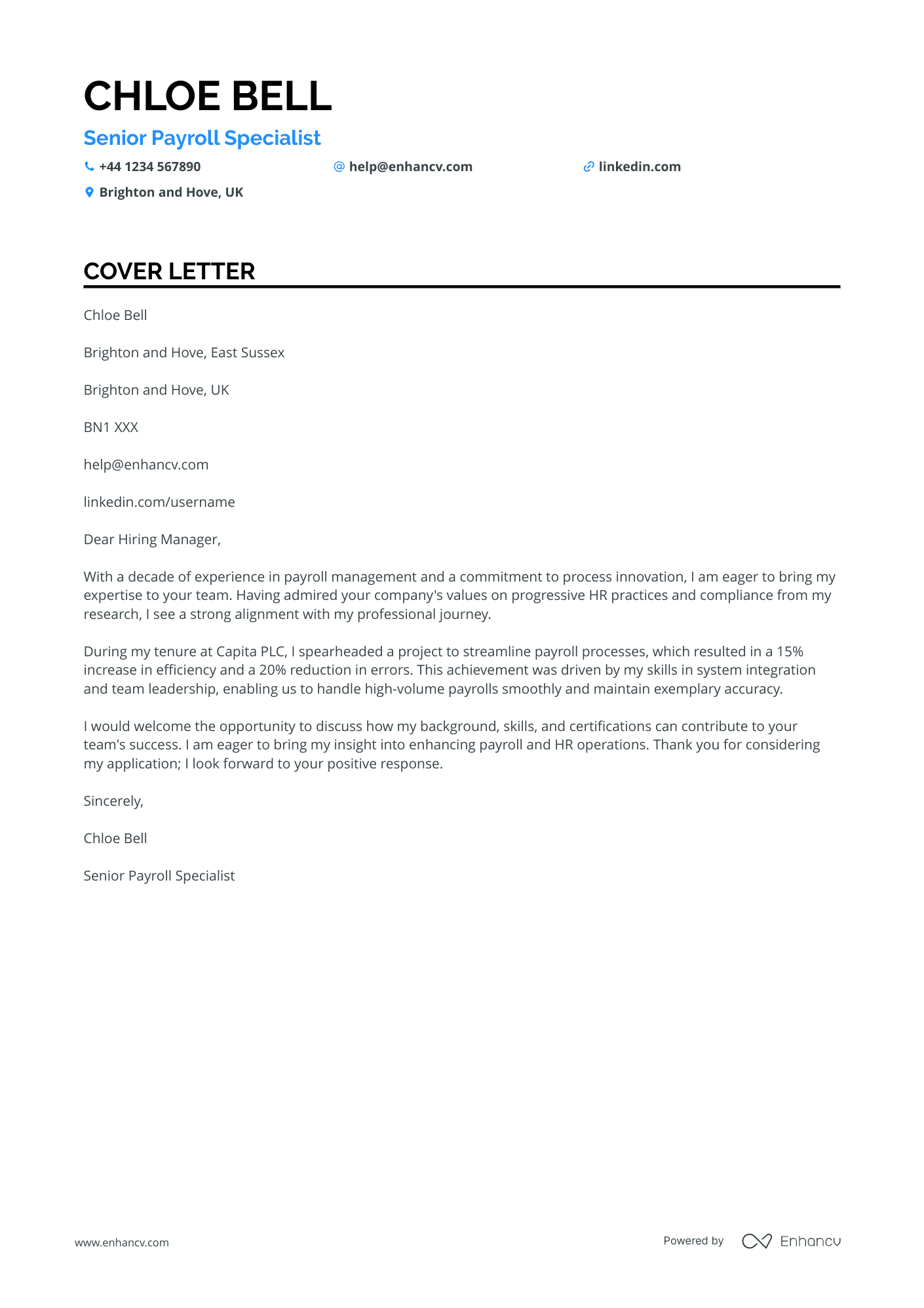 Payroll cover letter