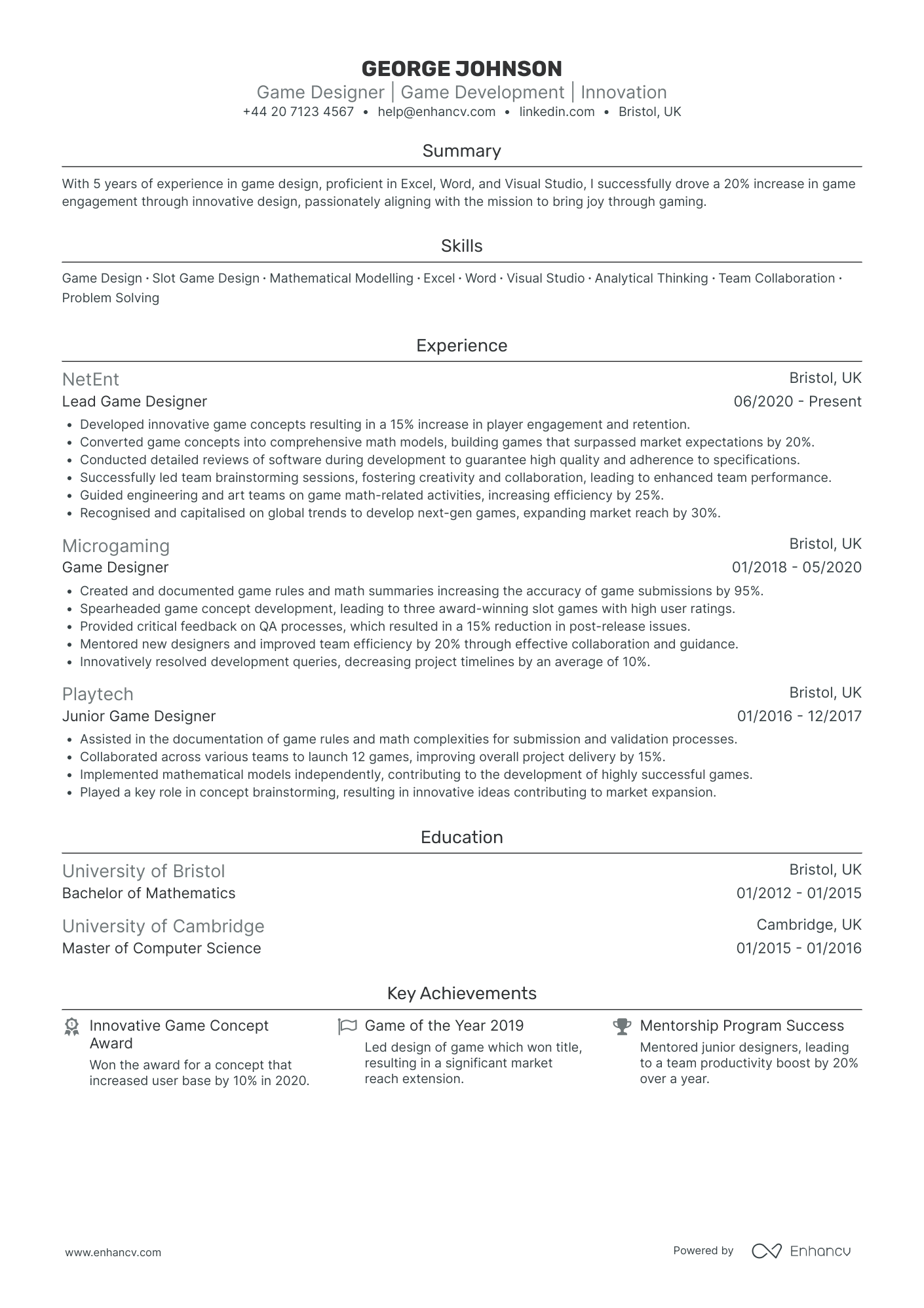 Game Design CV Examples & Guide for 2026