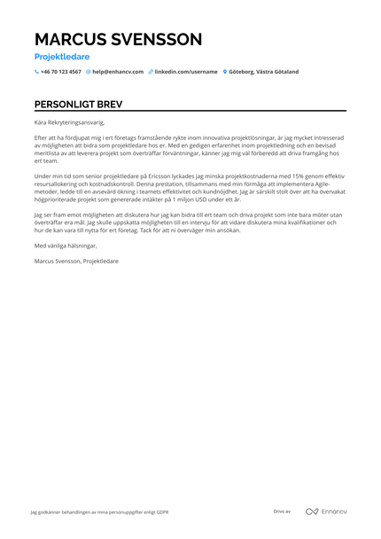Projektledare Ansökningsbrev