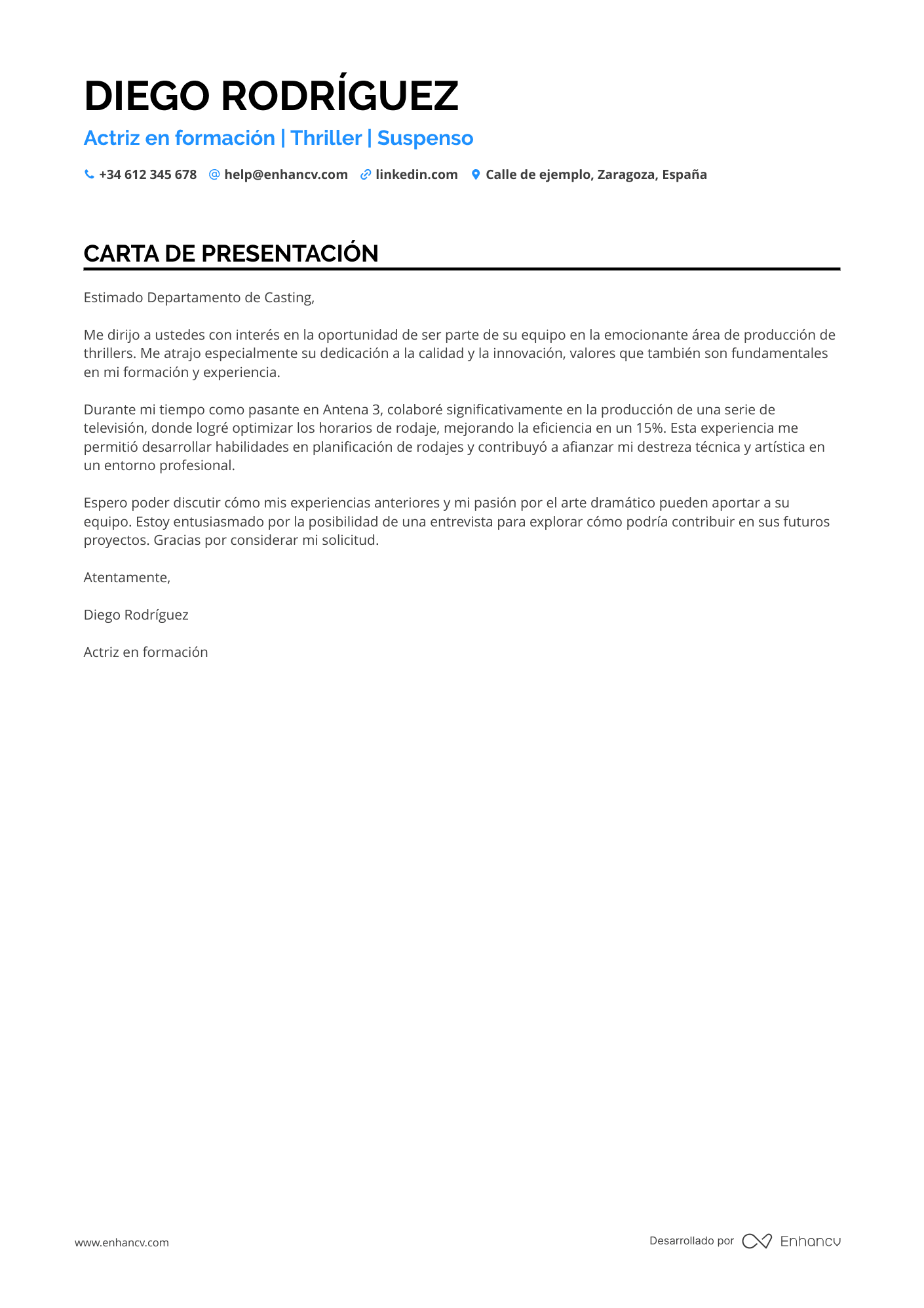 Estudiante Carta de presentación