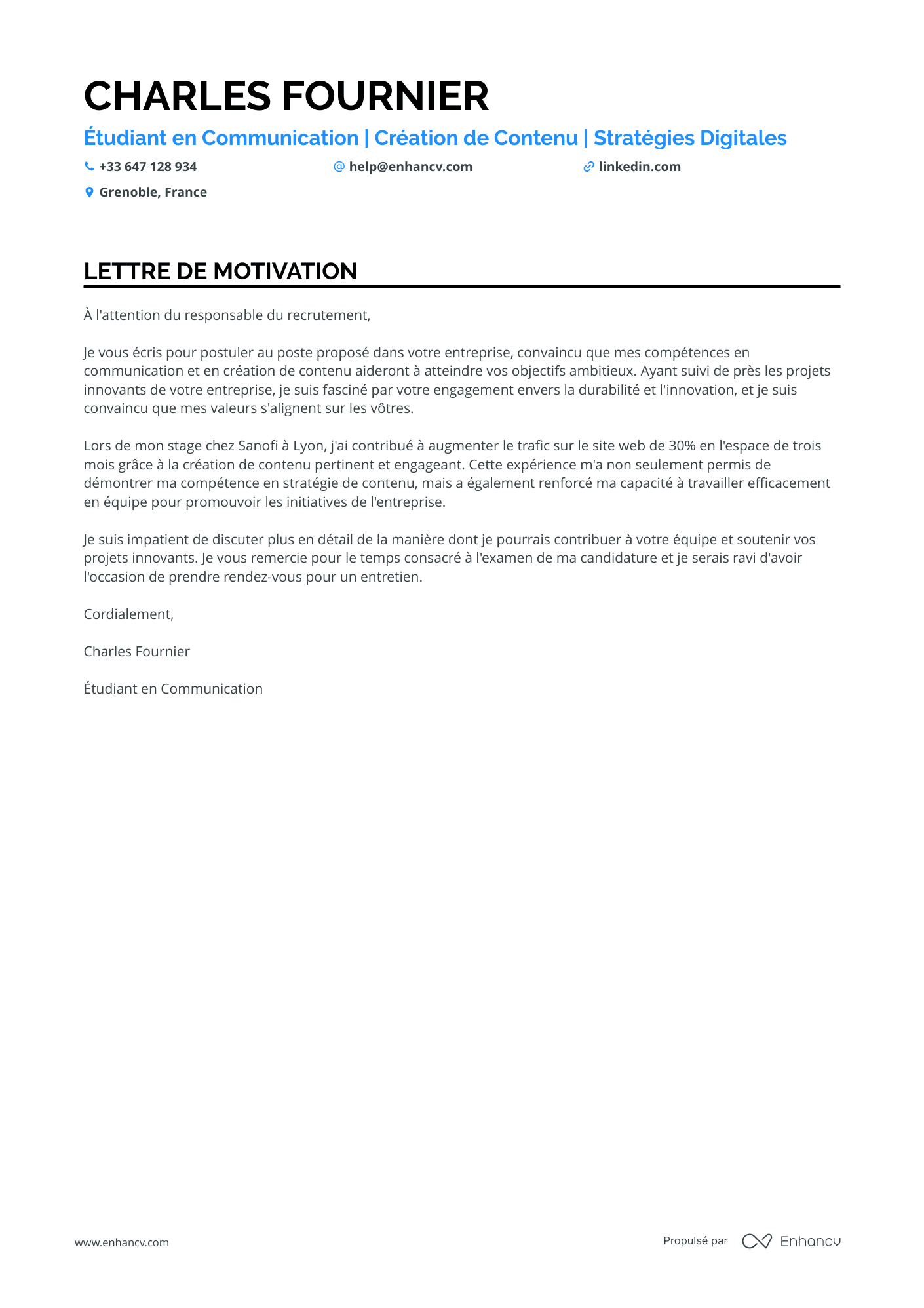 Stage Lettre de motivation