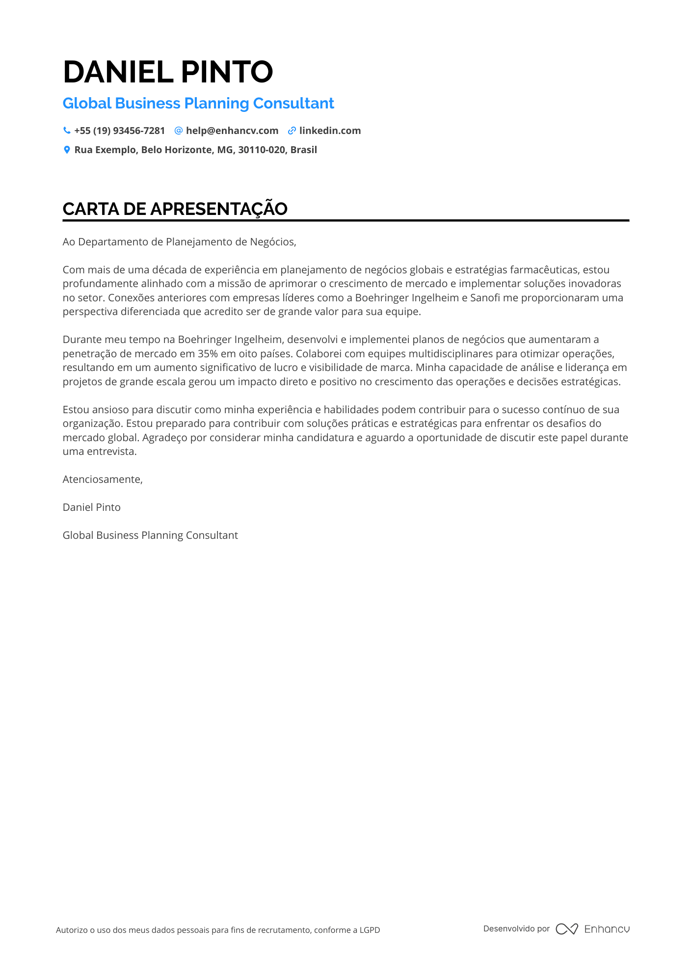 Autônomo Carta de apresentação